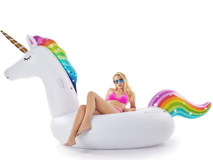 Jasonwell Géant Gonflable Licorne Piscine Flotteur Floatie Ride On avec Des Valves Rapides Grand Rideable Blow Up Summer Beach Piscine Party Lounge Radeau Décorations Jouets Enfants Adultes