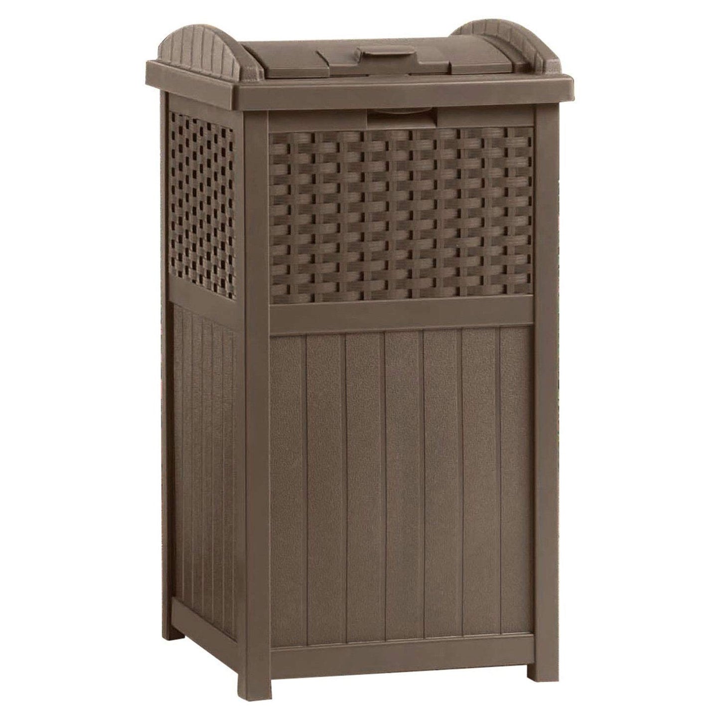 Suncast Trash Hideaway 33 Gallon Resin Wicker Outdoor Garbage Container (8 Pack) 8 Pack Brown
