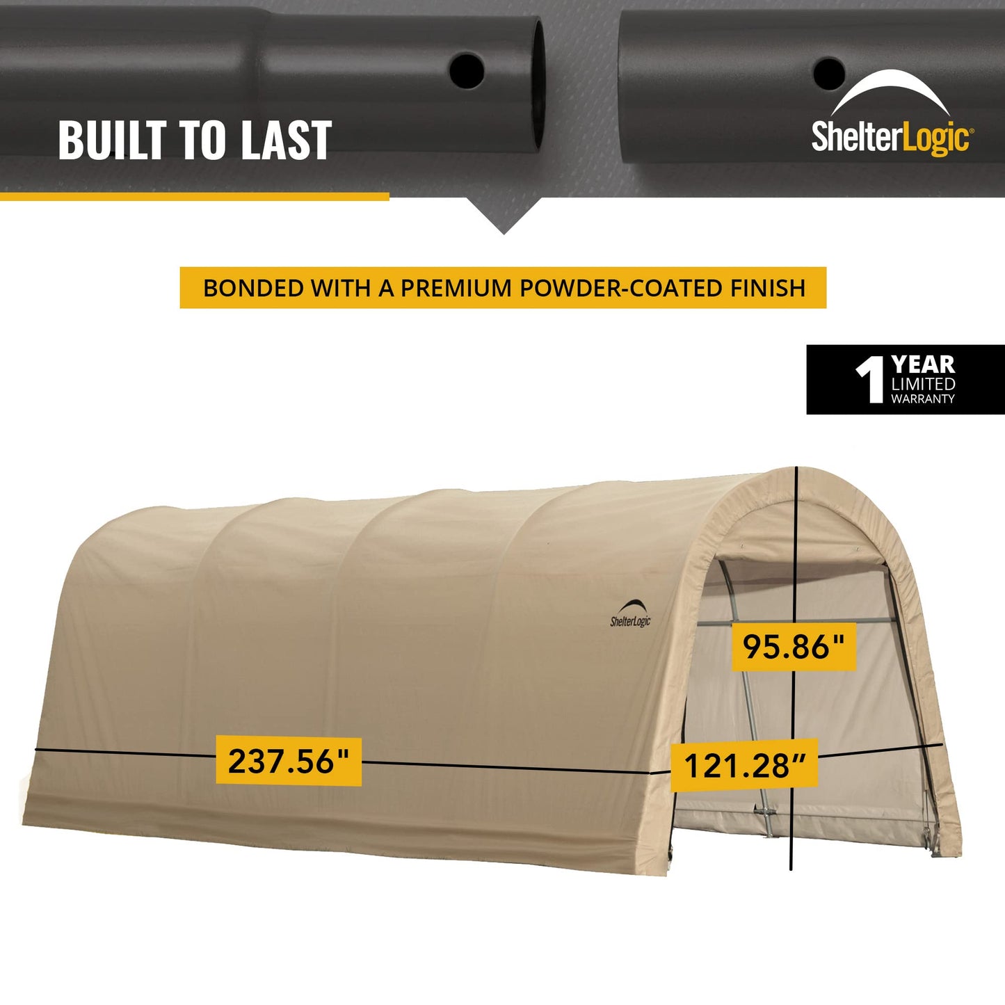 ShelterLogic 10' x 20' x 8' All-Steel Metal Frame Round Style Roof Instant Garage and AutoShelter with Waterproof and UV-Treated Ripstop Cover 10' x 20' x 8'