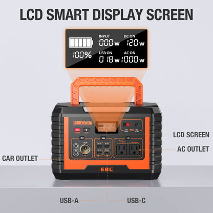 EBL MP1000 Portable Power Station Voyager 1000, 110V/1000W Solar Generator (Surge 2000W)