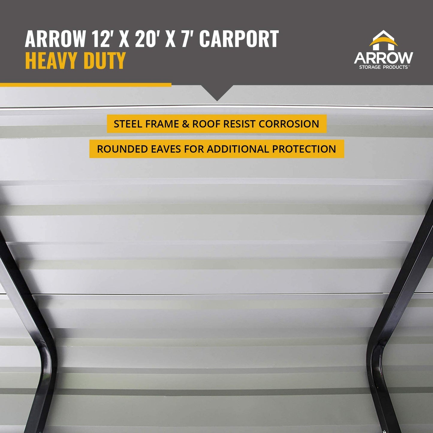 Arrow Shed 12 x 20 x 7-Foot Heavy Duty Galvanized Steel Metal Multi-Use Shelter, Shade, Carport, 12' x 20' x 7', Charcoal color