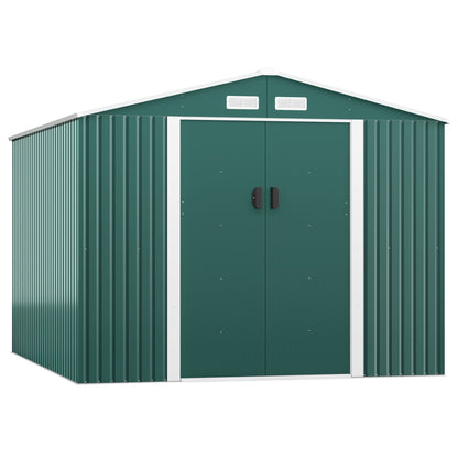 HOGYME 10.5' x 9.1' Storage Shed Large Metal Shed, Sheds &Outdoor Storage Clearance Suitable for Garden Tool Bike Lawn Mower Ladder, Utility Tool House w/ Lockable/Sliding Door, 4 Vents, Green