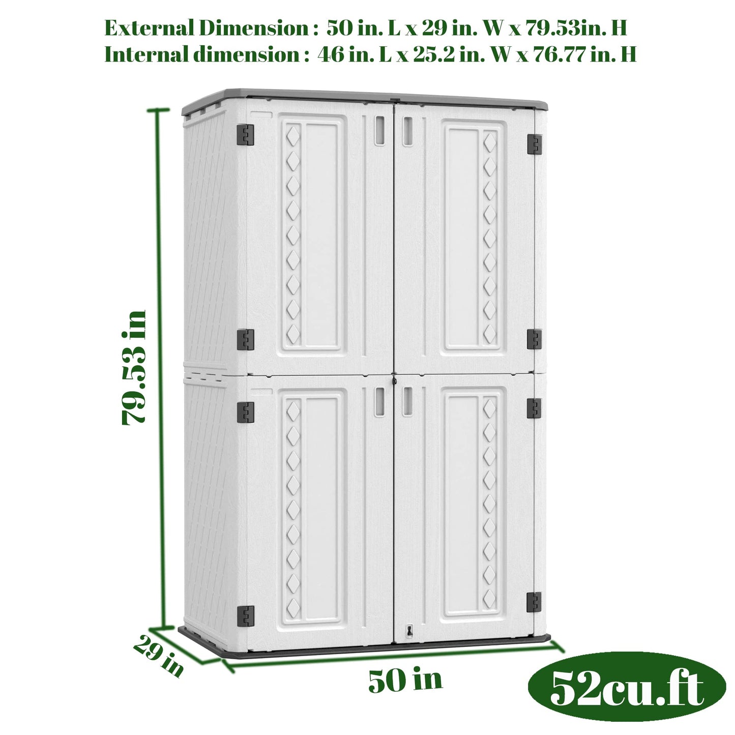 ADDOK Storage Shed Waterproof/Lockable,Resin Outdoor Storage Cabinet 52Cu.ft,Outdoor Storage Box for Yard to Store Patio Furniture, Garden Tools, Bike Accessories and Push Lawn Mower(White)