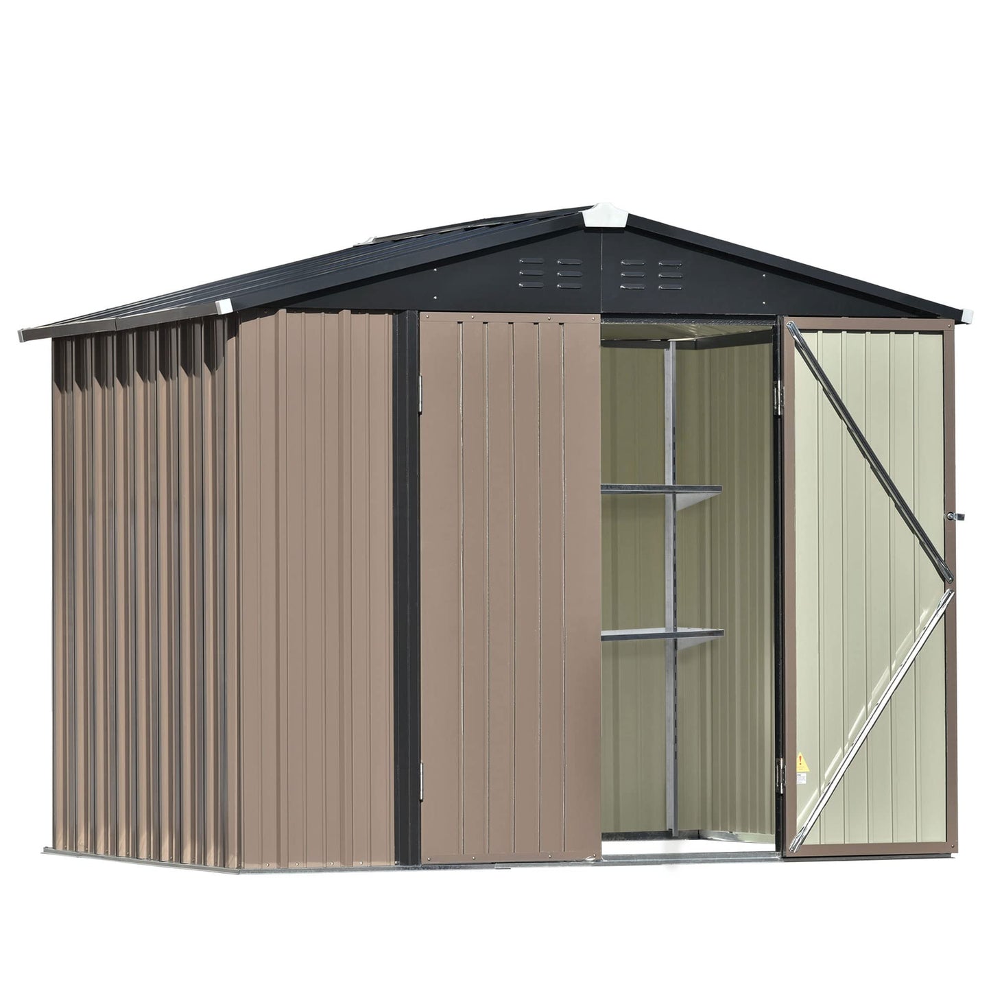 UBGO Metal Storage Shed Organizer,Patio 8x6ft Bike Shed Garden Shed,Storage Shed with Adjustable Shelf and Lockable Doors,Tool Cabinet with Vents and Foundation Frame for Backyard,Lawn,Garden,Brown 8x6ft Sheds & Outdoor Storage Brown B