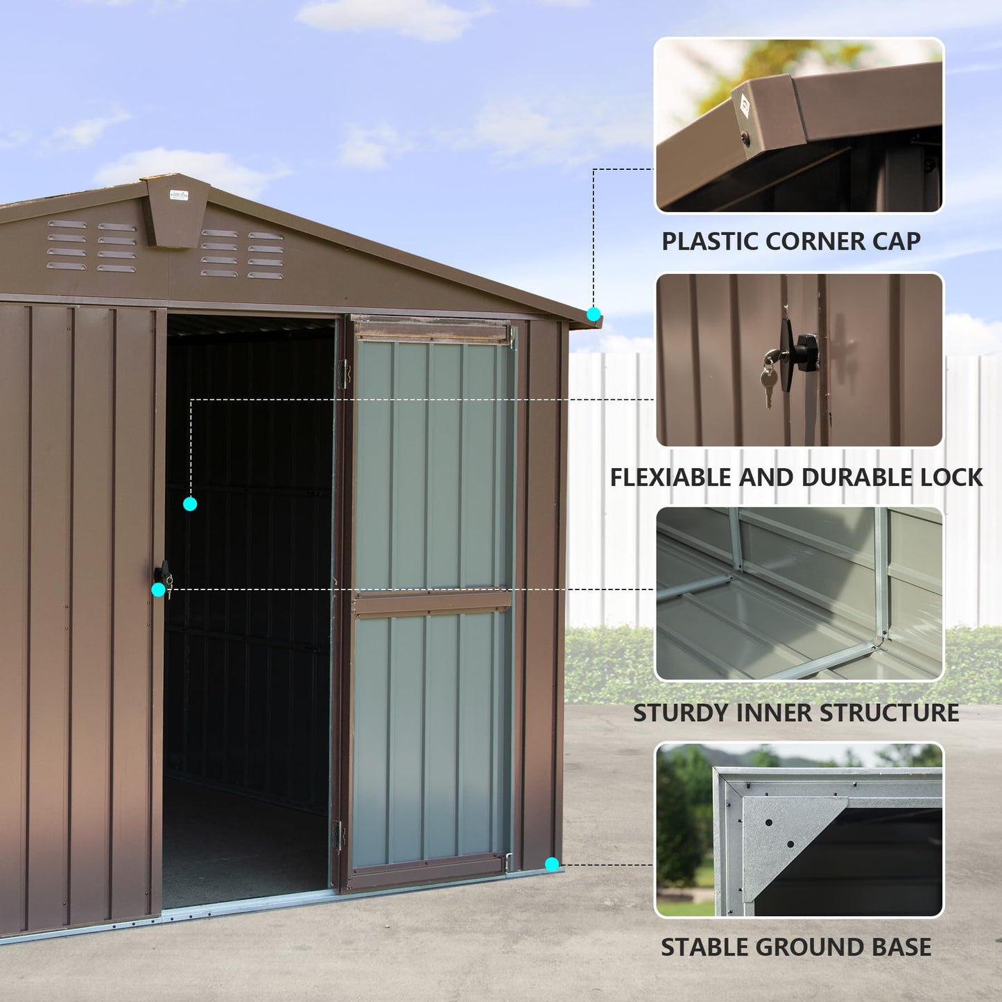 Domi Outdoor Storage Shed 10' x 8', Metal Steel Utility Tool Shed Storage House with Double Lockable Doors & Air Vents for Backyard Patio Garden Lawn Brown 10'x 8'(Brown)