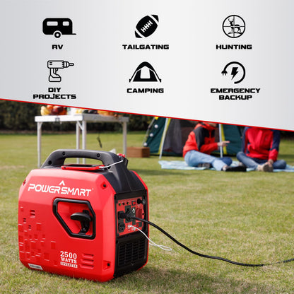 PowerSmart Générateur à onduleur portable 2 500 W, générateur à gaz super silencieux pour le camping, usage domestique, extérieur, conforme CARB 2 500 W/rouge 