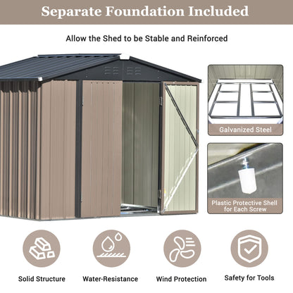 LZ LEISURE ZONE Patio 8'x6' Outdoor Storage Shed Kit,Bike Shed Garden Shed ,Metal Storage Shed with Lockable Doors, Tool Cabinet with Vents and Foundation Frame for Backyard, Lawn, Garden, Brown 8ftx6ft