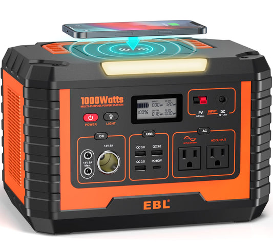 EBL MP1000 Portable Power Station Voyager 1000, 110V/1000W Solar Generator (Surge 2000W)