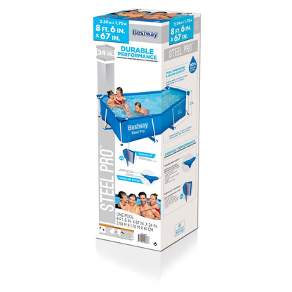 Bestway Steel Pro 8,5 pieds x 67 pouces x 24 pouces cadre en acier rectangulaire piscine extérieure hors sol, bleu (piscine uniquement) 8,6' x 5,6' x 24"