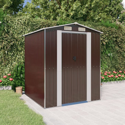 GOLINPEILO Abri de jardin extérieur en métal, grand hangar à outils utilitaire en acier, abri de jardin en acier avec doubles portes coulissantes, rangement utilitaire et outils, marron foncé 75,6"x75,2"x87,8" 75,6"x75,2"x87,8" 