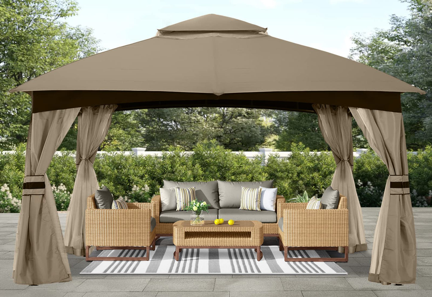 ABCCANOPY Tonnelle d'extérieur 10 x 20 – Tonnelle de terrasse avec moustiquaire, auvents extérieurs pour l'ombre et la pluie pour pelouse, jardin, cour et terrasse (beige) beige 