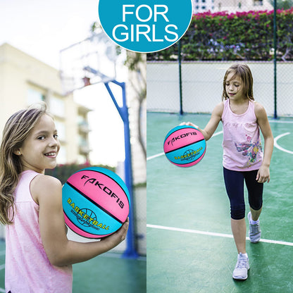 Ballon de basket pour enfants taille 3 (22"), ballons de basket pour jeunes taille 5 (27,5") pour jouer à des jeux Cour intérieure, parc extérieur, plage et piscine Bleu rose