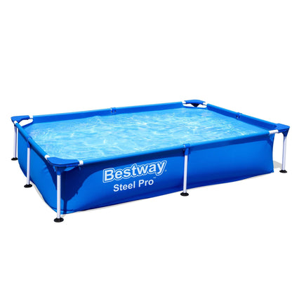 Bestway Steel Pro 87 Inch x 59 Inch x 17 Inch Rectangular Metal Frame Above Ground Outdoor Backyard Swimming Pool, Blue (Pool Only) 7.25' x 4.9' x 17"