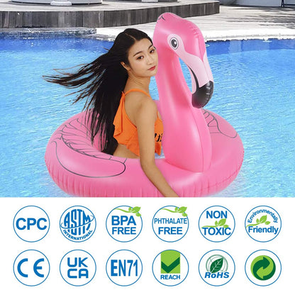 HIWENA Flamingo Float, Inflatable Flamingo Pool Float Tube for Party, 41 Inches Pink Flamingo Float, for Ages 9+