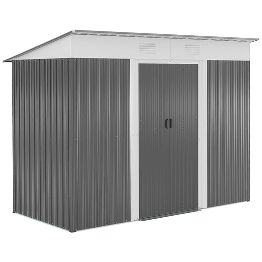 Outsunny 8' x 4' Metal Outdoor Storage Shed, Garden Tool Storage House Organizer with Sliding Doors, Lock and 2 Vents, for Backyard Patio Lawn, Gray 8' x 4'