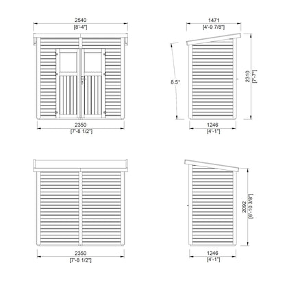 Leisure Season Urbano Kit d'abri de jardin moderne résistant aux intempéries avec sol, portes, fenêtres en plexiglas, toit en pente – Kit d'abri de jardin en bois d'épicéa nordique – Marron moyen, 2,4 x 1,2 m (URB8X47853) 