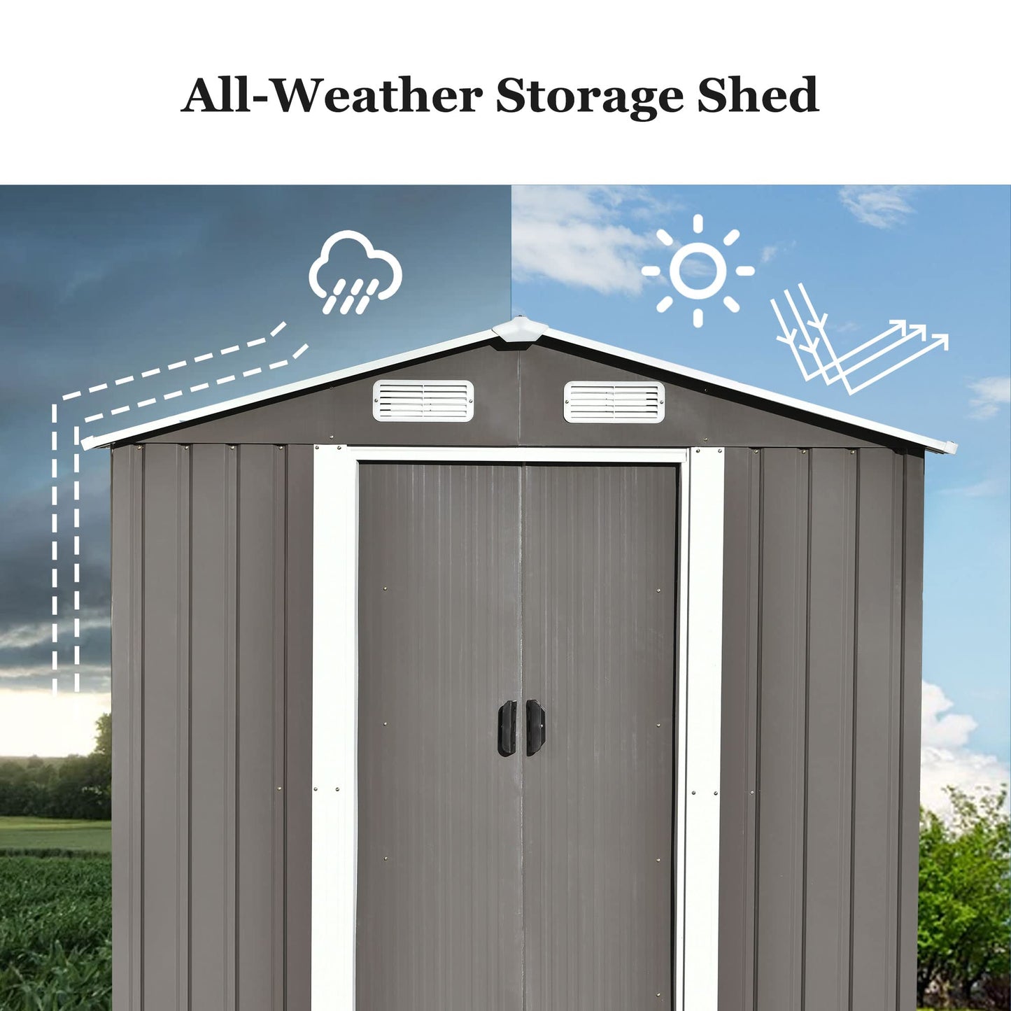 Evedy Metal Storage Shed Organizer,Patio 6ft x4ft Bike Shed Garden Shed, Metal Storage Shed with Adjustable Shelf & Lockable Door,Tool Cabinet with Vents and Foundation for Backyard, Lawn,Garden,Gray 6ft x4ft Sheds & Outdoor Storage Gray B