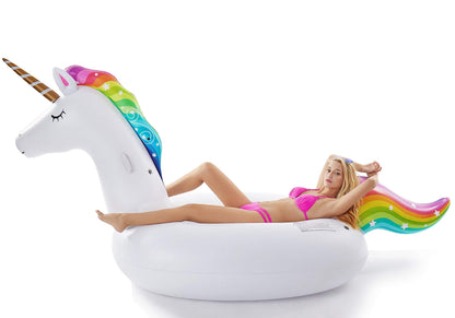 Jasonwell Géant Gonflable Licorne Piscine Flotteur Floatie Ride On avec Des Valves Rapides Grand Rideable Blow Up Summer Beach Piscine Party Lounge Radeau Décorations Jouets Enfants Adultes