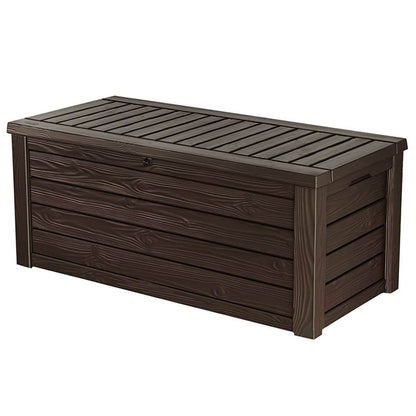 Keter Westwood Boîte de rangement d'extérieur en résine de 150 gallons pour meubles de patio, jouets de piscine et outils de jardin avec banc, marron (lot de 2) 