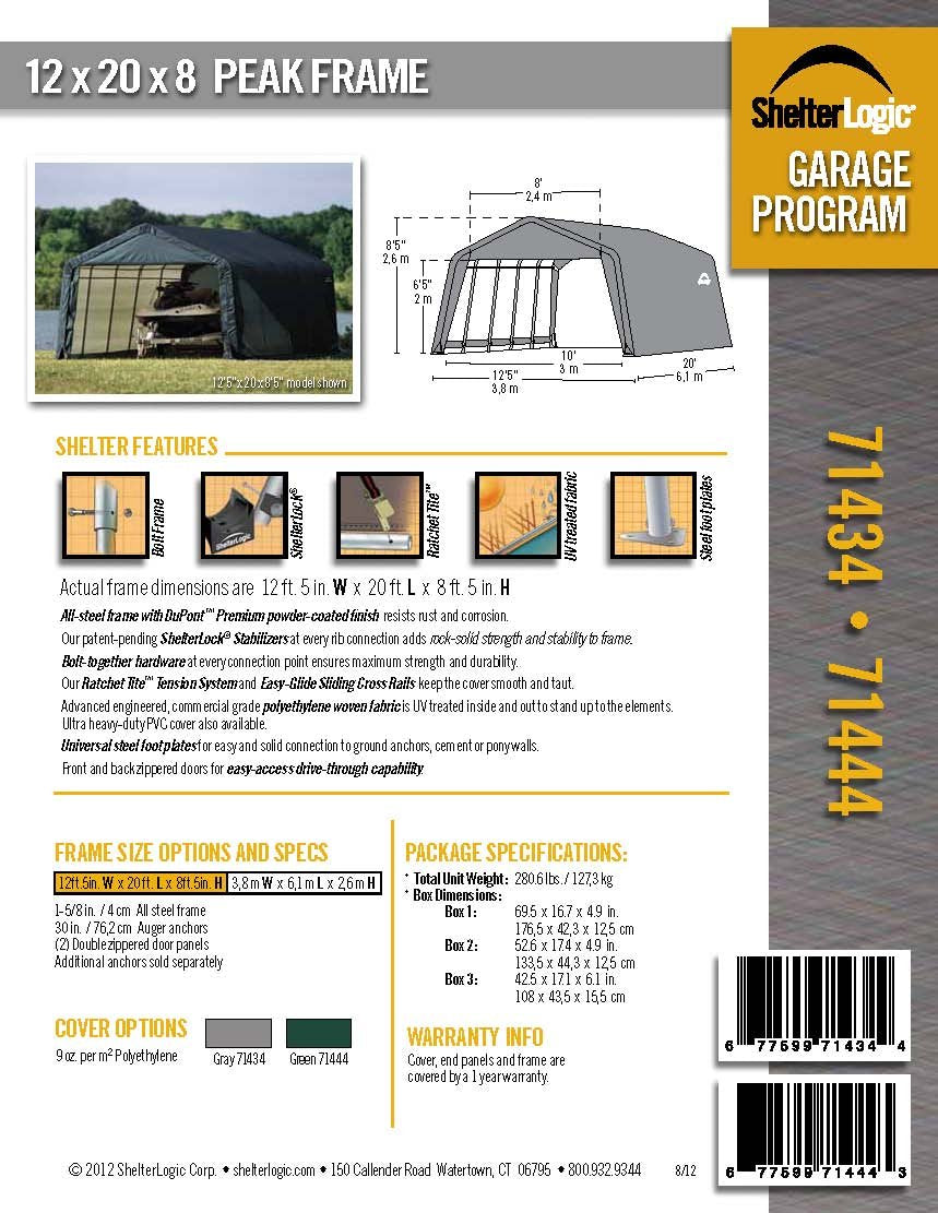 ShelterLogic 71444 Vert 12'x20'x8' Abri de style pic 12'x20'x8' 