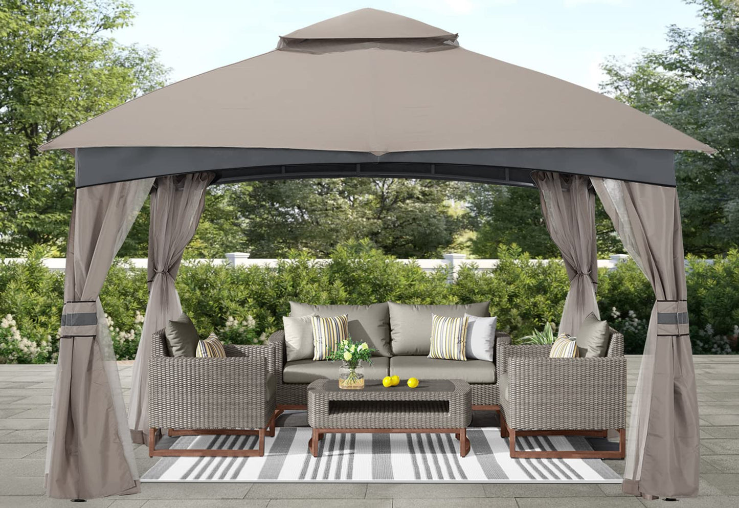 ABCCANOPY Tonnelle d'extérieur 10 x 20 – Tonnelle de terrasse avec moustiquaire, auvents extérieurs pour l'ombre et la pluie pour pelouse, jardin, cour et terrasse (beige) beige 