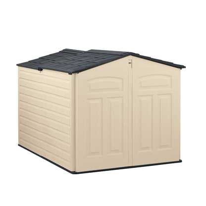 Rubbermaid Slide-Lid Resin Weather Resistant Outdoor Storage Shed, 6 x 3.75 feet, 96 cu. ft., Olive/Sandstone & Master Lock 178D Set Your Own Combination Lock, Die-Cast, Standard, 1 Pack, Black Sandstone Slide Lid Storage Shed + Lock