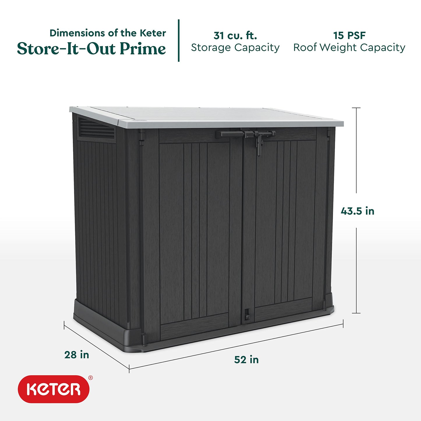 Keter Store-It-Out Prime 4.3 x 2.3 Foot Resin Outdoor Storage Shed with Easy Lift Hinges,Black & Solana 70 Gallon Storage Bench Deck Box for Patio Furniture,Front Porch Decor and Outdoor Seating Grey