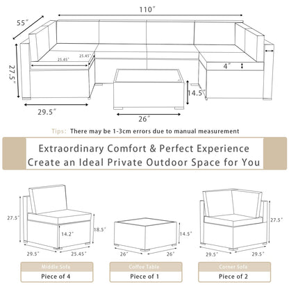 ALAULM Ensembles de meubles de patio extérieur 7 pièces, canapé sectionnel de patio - Sable 