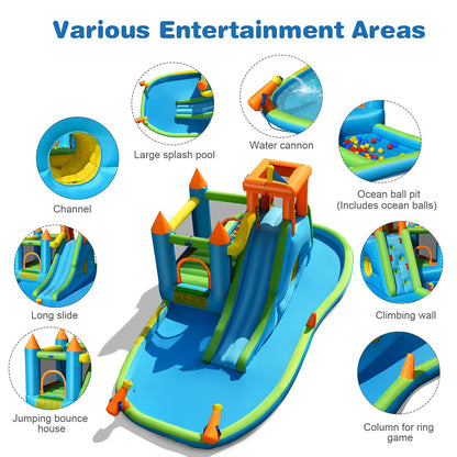 BOUNTECH Toboggan aquatique gonflable, 8 en 1 géant Waterslide Park Bounce House pour enfants Backyard Outdoor Fun w/Splash Pool, Escalade, Blow up Water Slides Inflatables for Kids and Adults Party Gifts without Air Blower