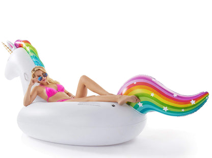 Jasonwell Géant Gonflable Licorne Piscine Flotteur Floatie Ride On avec Des Valves Rapides Grand Rideable Blow Up Summer Beach Piscine Party Lounge Radeau Décorations Jouets Enfants Adultes