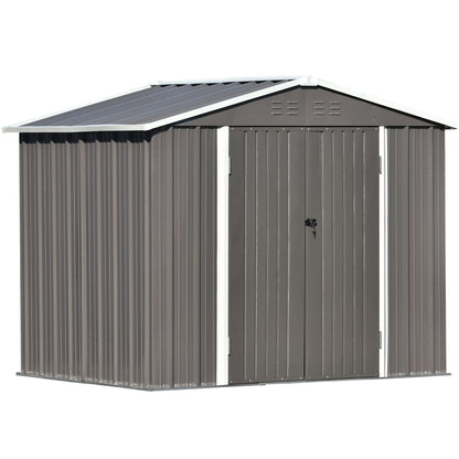 DHPM 8x6 FT Metal Outside Sheds & Outdoor Storage,Outdoor Storage Shed,Galvanized Steel for Backyard, Patio, Lawn, Tool Shed with Lockable Door for Trash Can, Bike, Lawnmower Gray-8ftx6ft