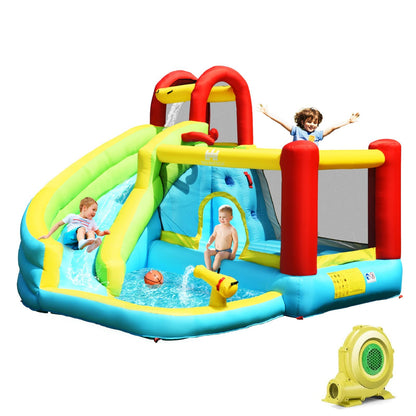 HONEY JOY Toboggan aquatique gonflable, maison rebondissante et parc aquatique avec piscine et toboggans, mur d'escalade, toboggans gonflables intérieurs et extérieurs gonflables pour enfants et adultes (avec souffleur 480 W) avec souffleur 480 W