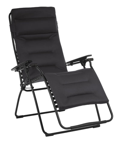 Lafuma Futura XL Air Comfort Zero Gravity Fauteuil Inclinable (Acier Noir) Très Grand Fauteuil Inclinable Extérieur Pliant Rembourré Acier Noir XL AirComfort