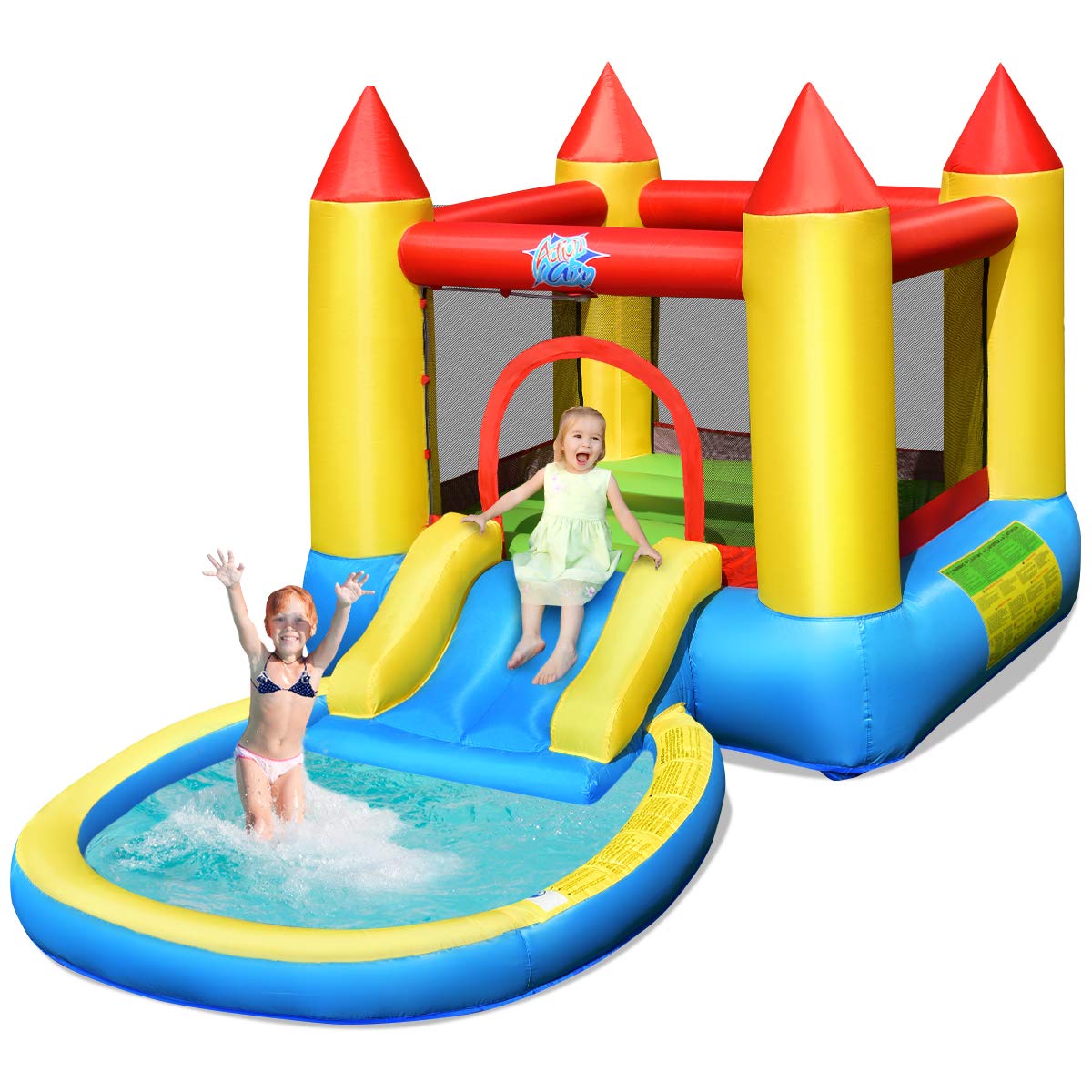 HONEY JOY Inflatable Water Slide, Toddler Water Bounce House Bouncy Park Castle w/Slide, Ocean Ball Pit, Indoor Outdoor Blow up Water Slides Inflatables for Kids and Adults Backyard(Without Blower) without blower