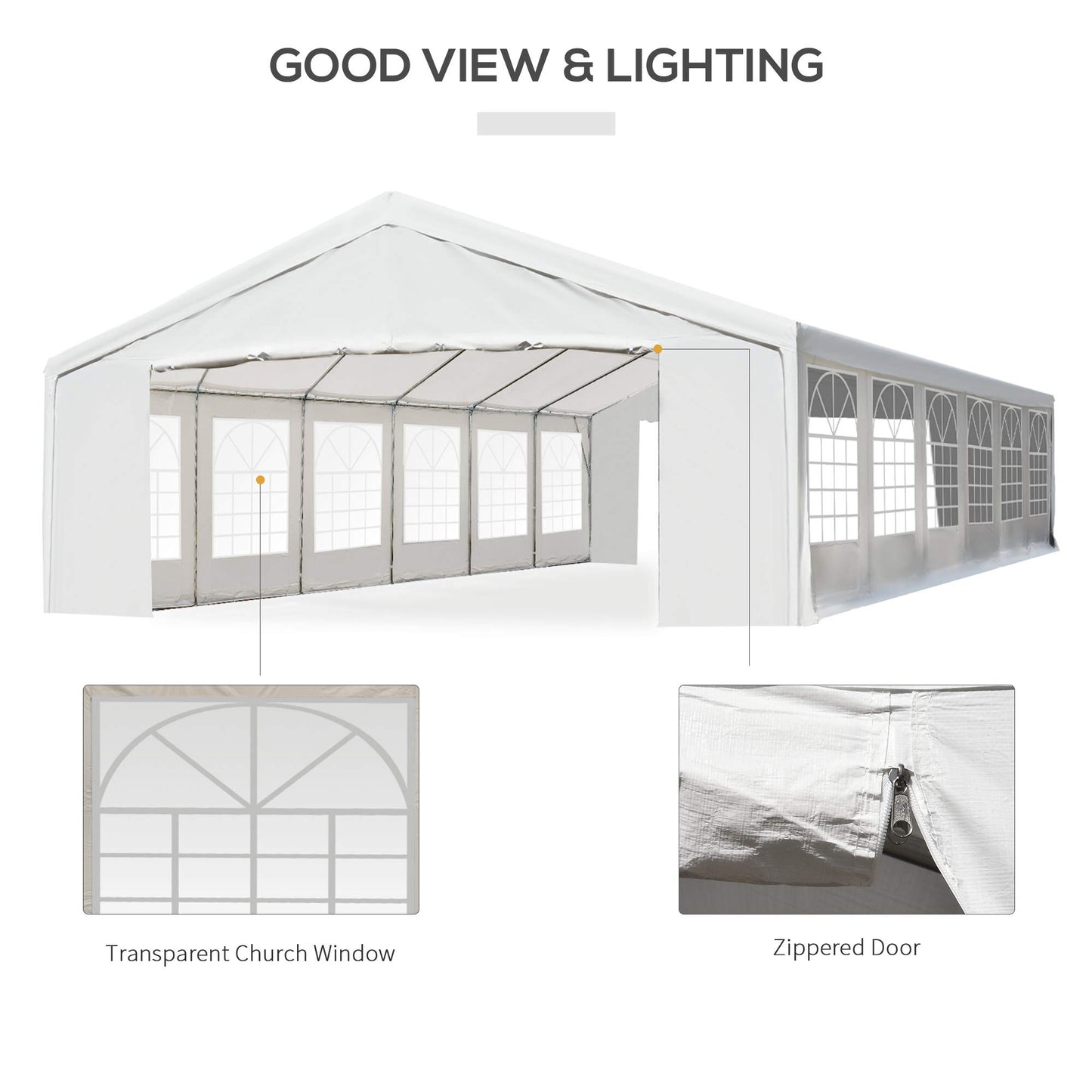 Outsunny Grande tente de fête et abri d'auto de 20' x 40' avec parois latérales amovibles et doubles portes, abri pare-soleil de tente à auvent robuste, pour fêtes, mariages, événements en plein air, barbecue, blanc 20' x 40' 