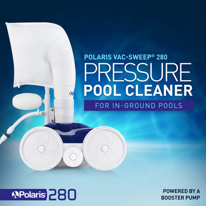 Polaris Vac-Sweep 280 Nettoyeur de piscine creusée côté pression, double jet Venturi alimenté, tuyau de 31 pieds avec sac à débris tout usage Modèle 280