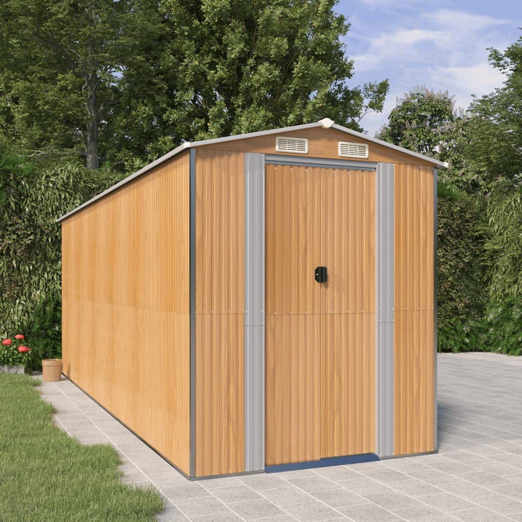 GOLINPEILO Abri de jardin extérieur en métal, grand hangar à outils utilitaire en acier, abri de jardin en acier avec doubles portes coulissantes, rangement utilitaire et outils, marron clair 75,6"x205,9"x87,8" 75,6"x205,9"x87,8" 