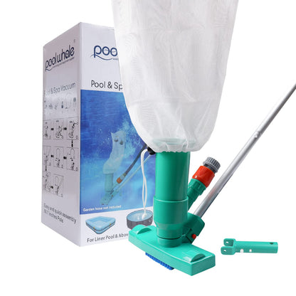 POOLWHALE Upgrades Pool Spa Pond Mini Jet Vac Aspirateur avec brosse, sac, poteau télescopique à 6 sections de 56,5" et poignée Aspirateur à jet de piscine mis à jour