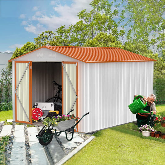 Storage shed,8×10ft Outdoor Storage shed, Used for Backyard Storage Sheds&Outdoor Storage Clearance,can be Used as Bicycle shed,Garden shed,Tool shed,Metal shed That can be Used for Life,Orange 8 X 10 Ft Storage Shed Orange