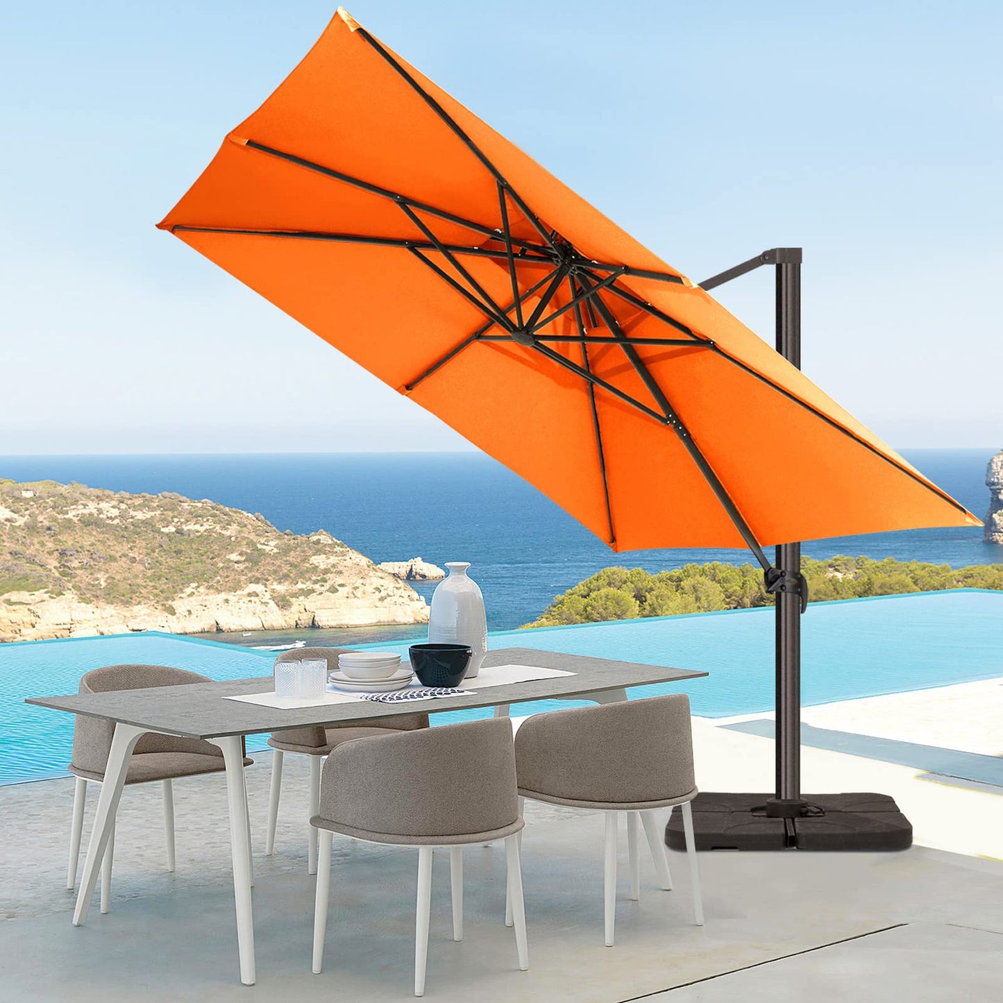 Parasol de patio carré en porte-à-faux 11 pieds orange corail 