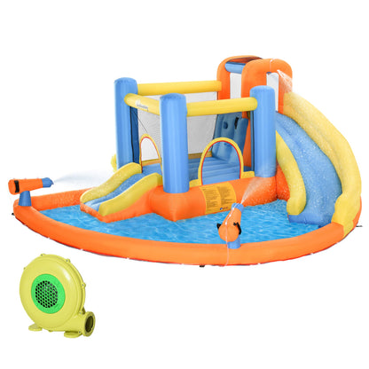 Outsunny Kids Toboggan gonflable 5 en 1 Bounce House Water Park Jumping Castle avec piscine d'eau, toboggan, murs d'escalade et 2 canons à eau, souffleur d'air 450 W