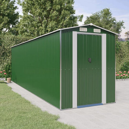 GOLINPEILO Abri de jardin extérieur en métal, grand hangar à outils utilitaire en acier, abri de jardin en acier avec doubles portes coulissantes, rangement utilitaire et outils, vert 75,6"x271,3"x87,8" 75,6"x271,3"x87,8" 