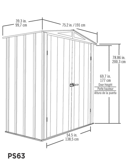 Arrow Abri de jardin compact en métal pour jardin, terrasse et abri de jardin, gris flûte et anthracite, 6' x 3' x 6' 