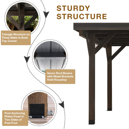 U-MAX 17x12 pieds abri de voiture en bois garage gazebo extérieur pergola en bois pour jardin, café 