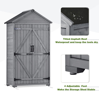 GLORHOME Outdoor Wood Lean-to Storage Shed 5.8ft x 3ft Tool Organizer with Waterproof Asphalt Roof, Lockable Doors, 3-Tier Shelves for Backyard Lawn Garden, Gray Metal Storage Shed 5.8ft x3ft