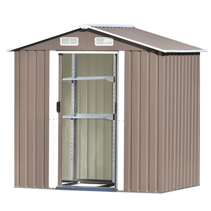 Evedy Metal Storage Shed Organizer,Patio 6ft x4ft Bike Shed Garden Shed, Metal Storage Shed with Adjustable Shelf &Lockable Door,Tool Cabinet with Vents and Foundation for Backyard,Lawn,Garden,Brown 6ft x4ft Outdoor Storage Brown A