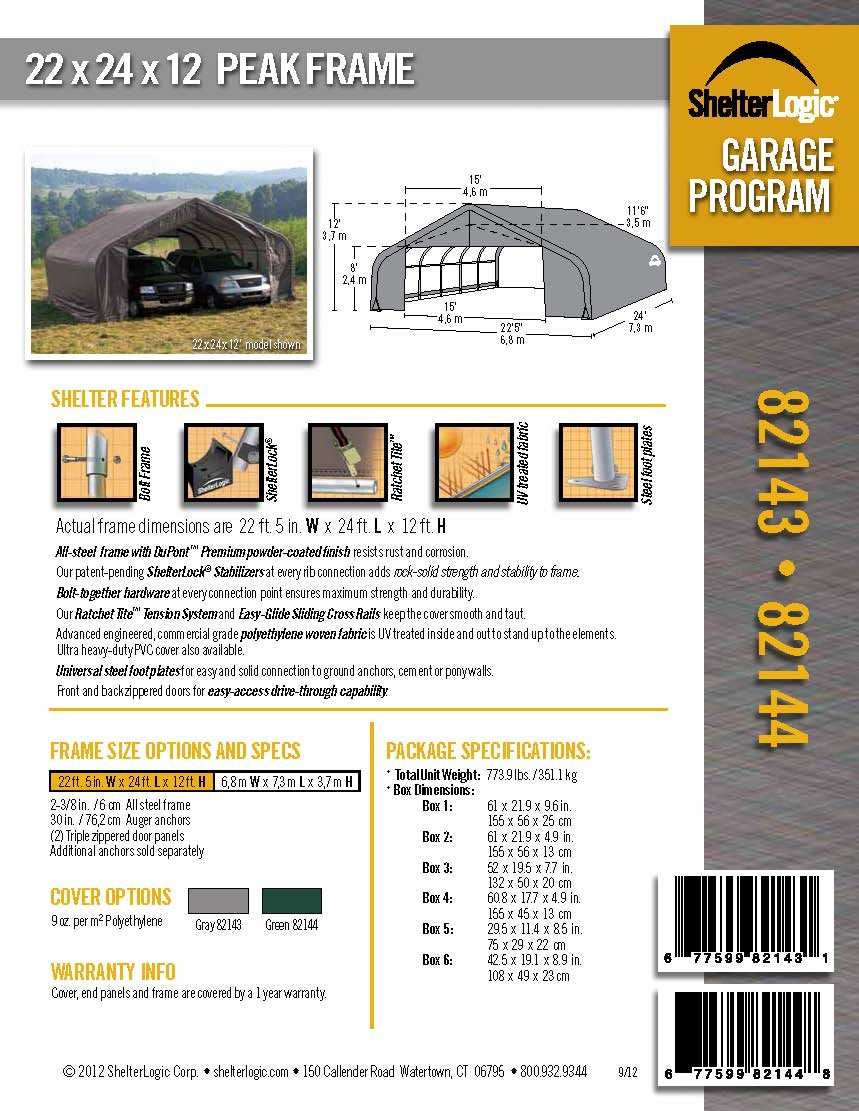 ShelterLogic 82144 Vert 22'x24'x12' Abri de style pic 22'x24'x12' 