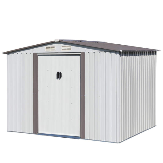 JAXSUNNY 6 x 8 FT Outdoor Storage Shed, Garden Shed Tool House w/ Sliding Doors, Utility Storage Building for Patio, Backyard, Lawn, with 4 Vents & Sloped Roof light gray 6' x 8'