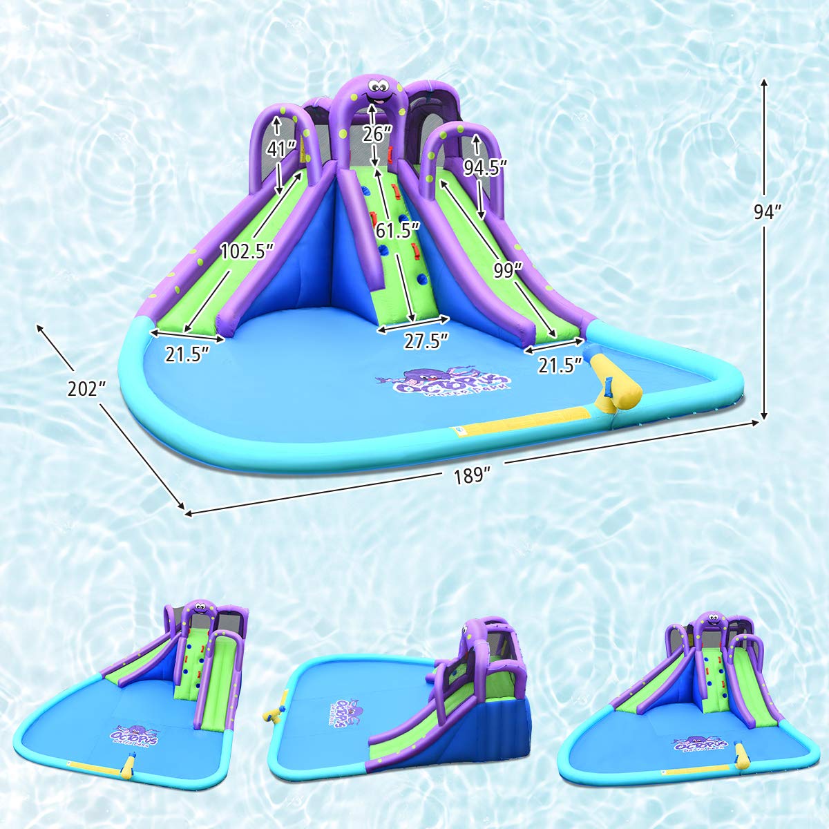 BOUNTECH Inflatable Water Slide, Giant Waterslide Park for Outdoor Fun with 2 Long Slides, Splash Pool, 780w Blower, Climbing, Blow up Water Slides Inflatables for Kids and Adults Backyard Party Gifts Octopus with 780w Air Blower