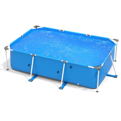 Goplus Frame Piscine, 10ft x 6.7ft x 30in Rectangulaire Hors Sol Piscines avec Cadre en Acier, Couverture de Piscine, Installation et Drainage Faciles, Piscine Familiale pour Cour, Jardin, Patio, Balcon (Bleu) Bleu